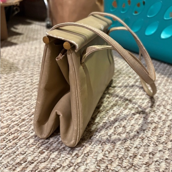Vintage Judith Leiber for Bonwit Teller Double-Gusset Frame Bag — Taupe Leather - Picture 8 of 16